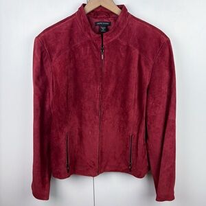 Vintage 100% Suede Leather Red Zip Front Jacket 90s Valerie Stevens Size XL